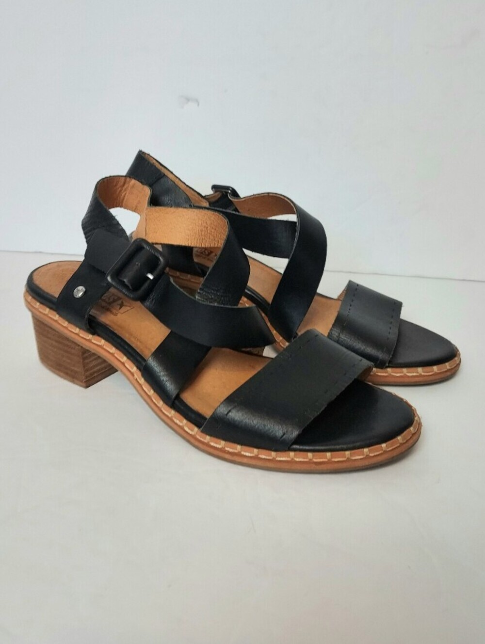 Pikolinos Blane Sandals Leather Strappy Heeled Black Size 40 / 9.5-10